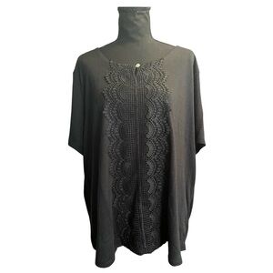Thomas & Olivia Women’s 3X Black Boho Lace Front Blouse – NWT